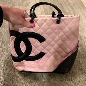 Chanel pink and black bucket bag